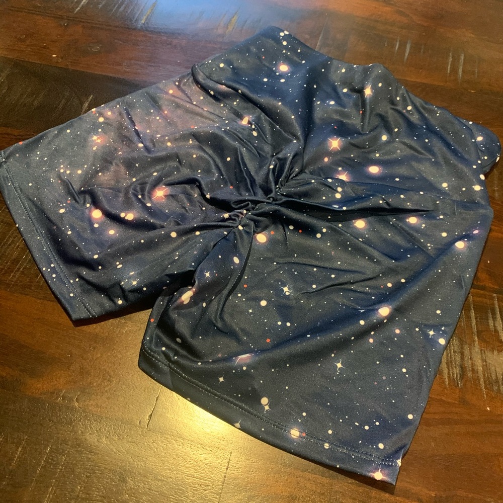Gray Galaxy Print High Waist Yoga Booty Shorts - Picture 8 of 10
